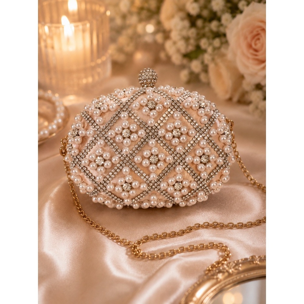 ALDO Pearl Rhinestone Clutch Bridal Wedding Guest Formal Party Luxe Chic